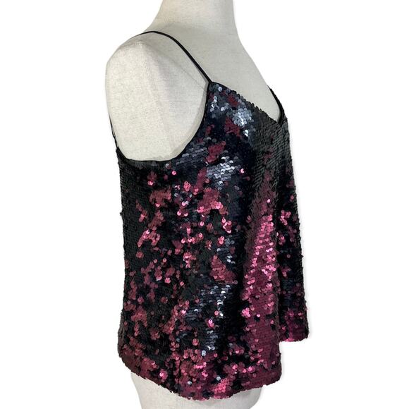 New 1.STATE Sequin Cami Top Dramatic Pause small V-Neck black burgundy camisole - Picture 5 of 12
